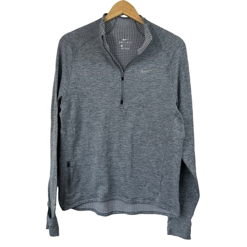 Nike Dry Fit Gray Long Sleeve 1/4 Zip Jersey Top, Medium